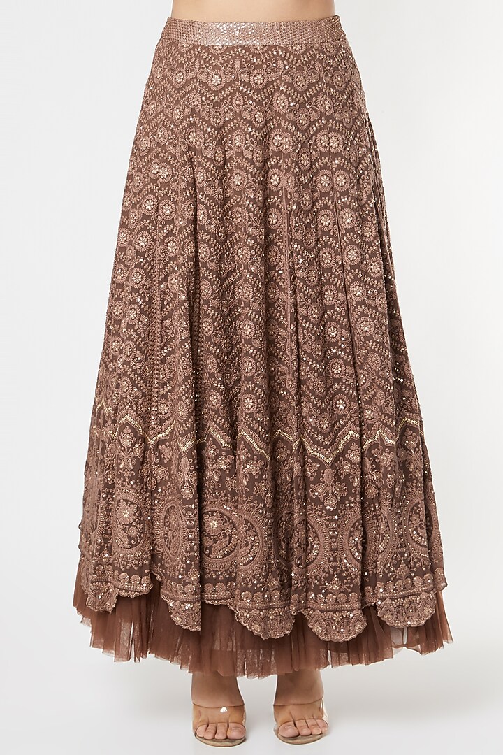 Brown Lucknowi Scalloped Wedding Lehenga Set by Sole Affair at Pernia's Pop Up Shop