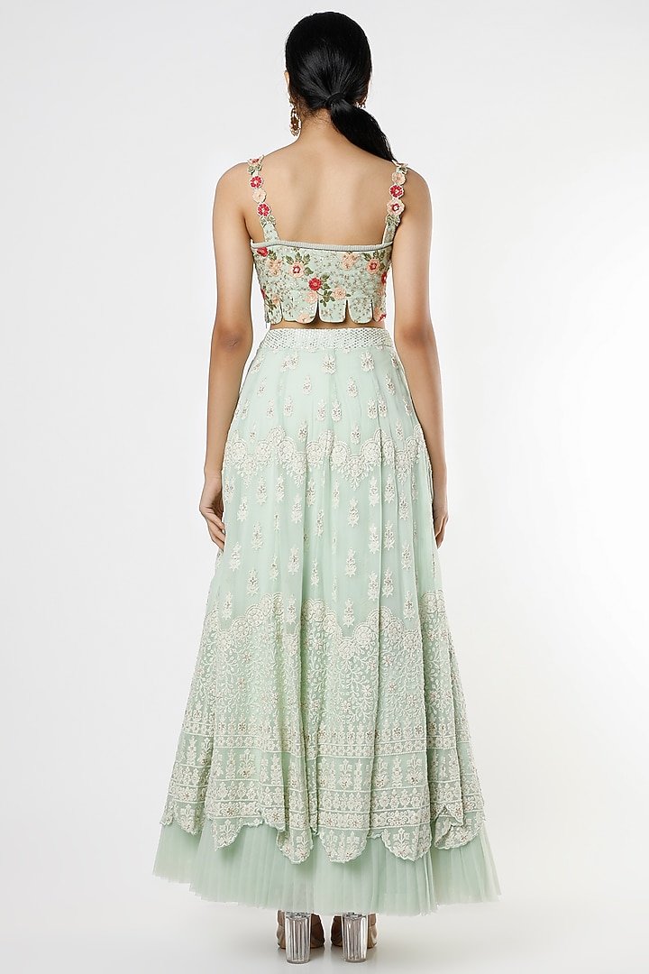 Powder Blue Pure Georgette Scalloped Wedding Lehenga Set by Sole Affair at Pernia's Pop Up Shop
