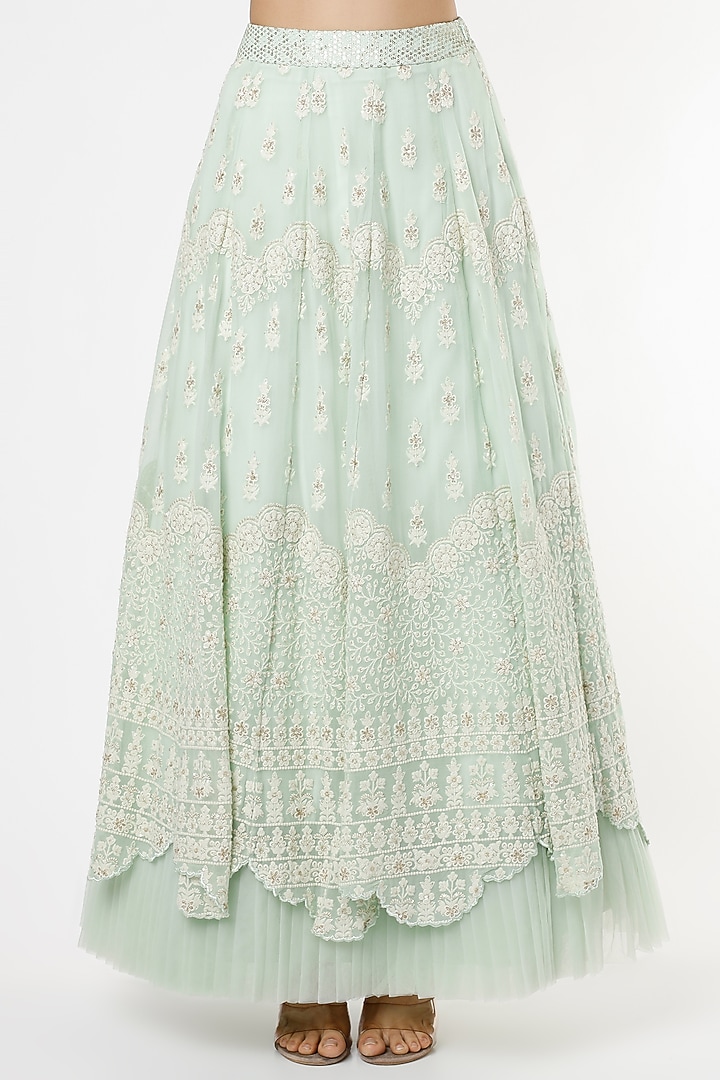 Powder Blue Pure Georgette Scalloped Wedding Lehenga Set by Sole Affair at Pernia's Pop Up Shop