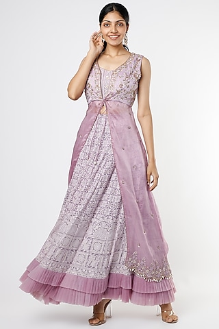 Lilac Lucknowi Jacket Lehenga Set by Sole Affair
