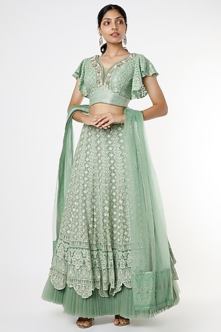 Jade Green Lucknowi Lehenga Set by Sole Affair