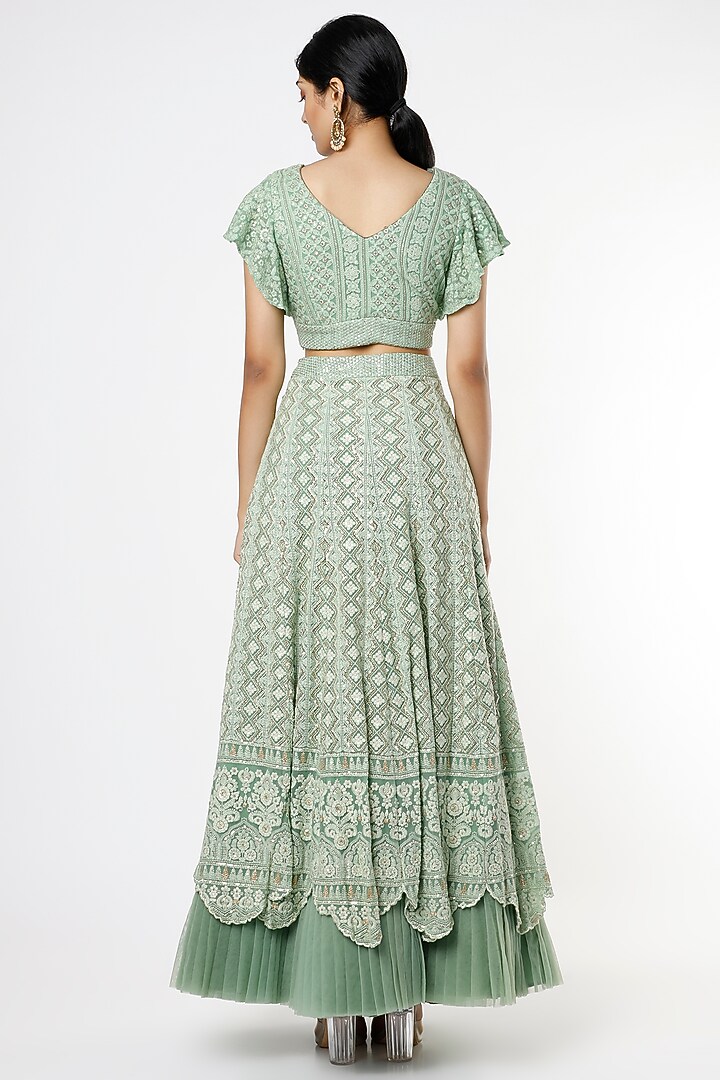 Jade Green Lucknowi Wedding Lehenga Set by Sole Affair at Pernia's Pop Up Shop