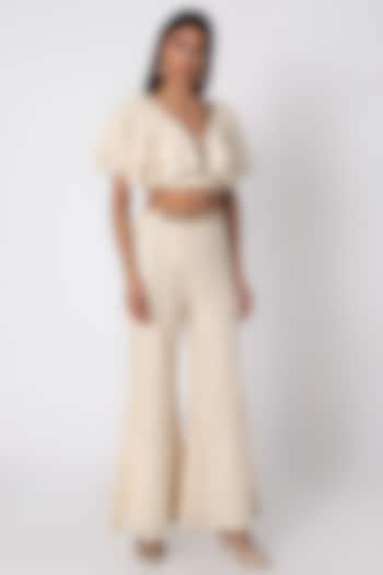 Ivory Lucknowi Sharara Pants With Top by Sole Affair