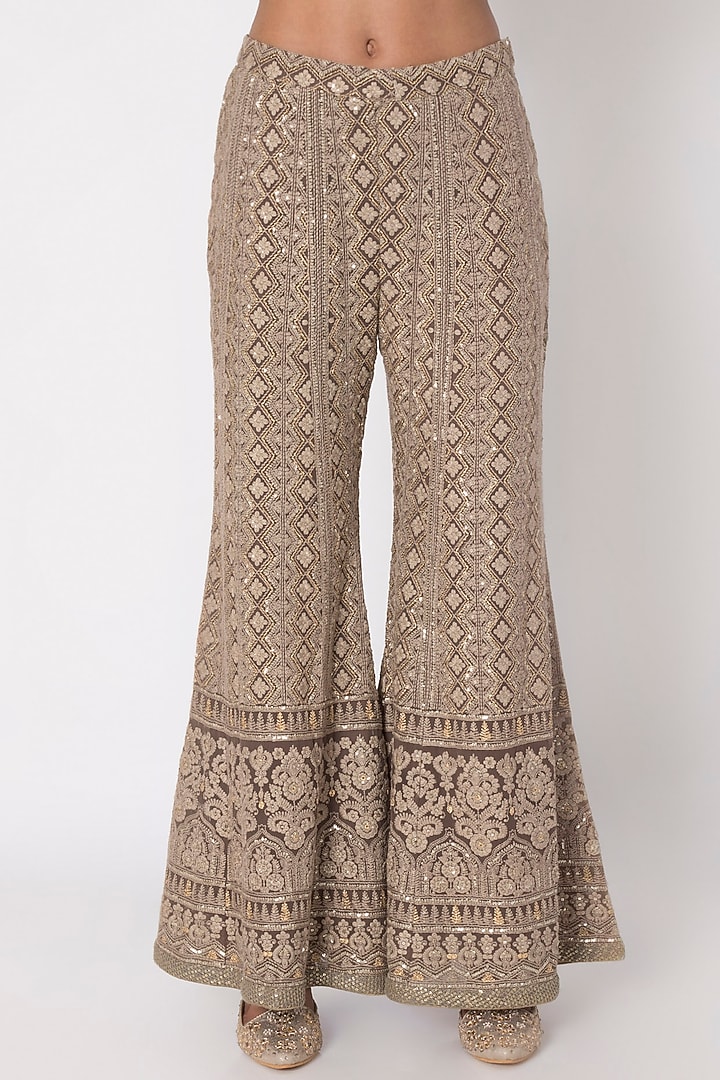 Brown Embroidered Bustier & Wedding Sharara Pants With Jacket by Sole Affair at Pernia's Pop Up Shop