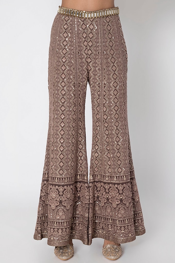 Brown Lucknowi Wedding Sharara Pants With Top by Sole Affair at Pernia's Pop Up Shop