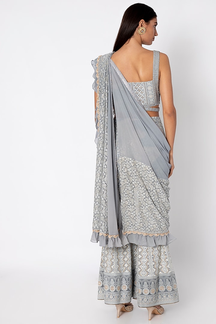 Silver Grey Embroidered Wedding Sharara Set by Sole Affair at Pernia's Pop Up Shop