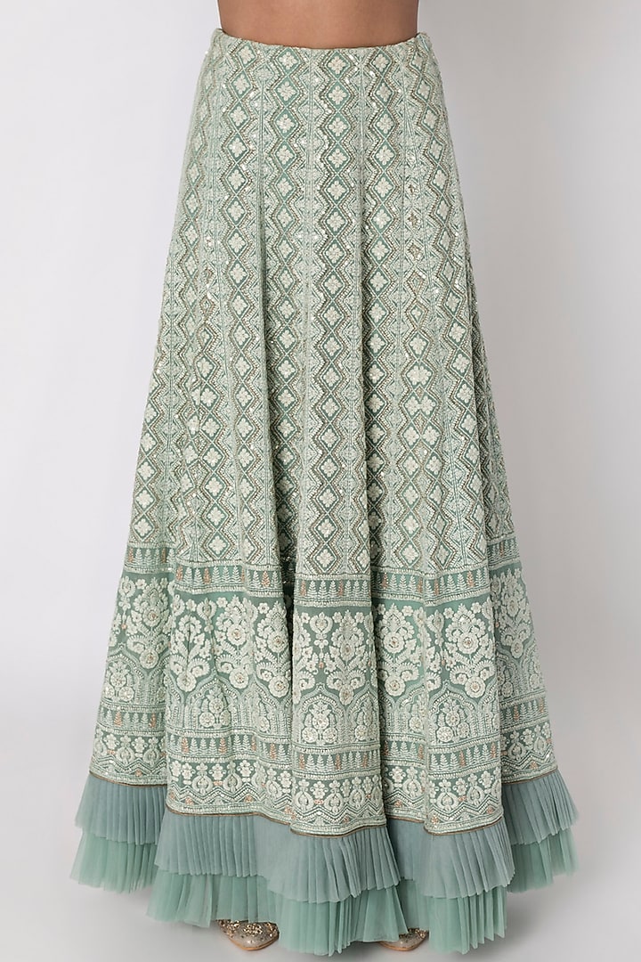 Jade Green Embroidered Lucknowi Wedding Lehenga Skirt With Top by Sole Affair at Pernia's Pop Up Shop