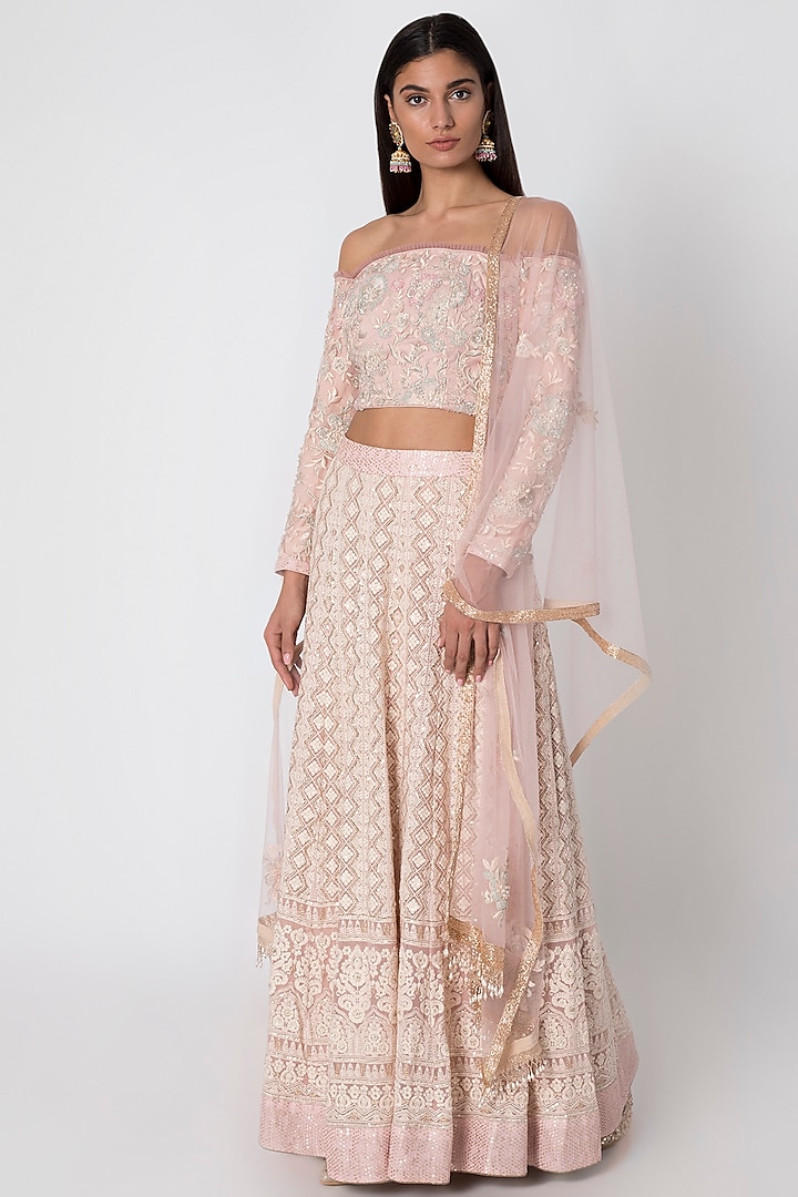 Rose Pink Embroidered Lehenga Set by Sole Affair
