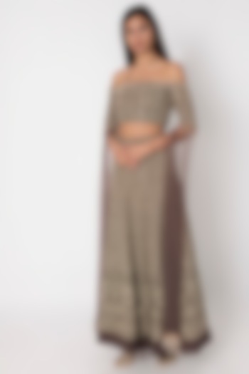 Brown Embroidered Lehenga Skirt WIth Blouse by Sole Affair