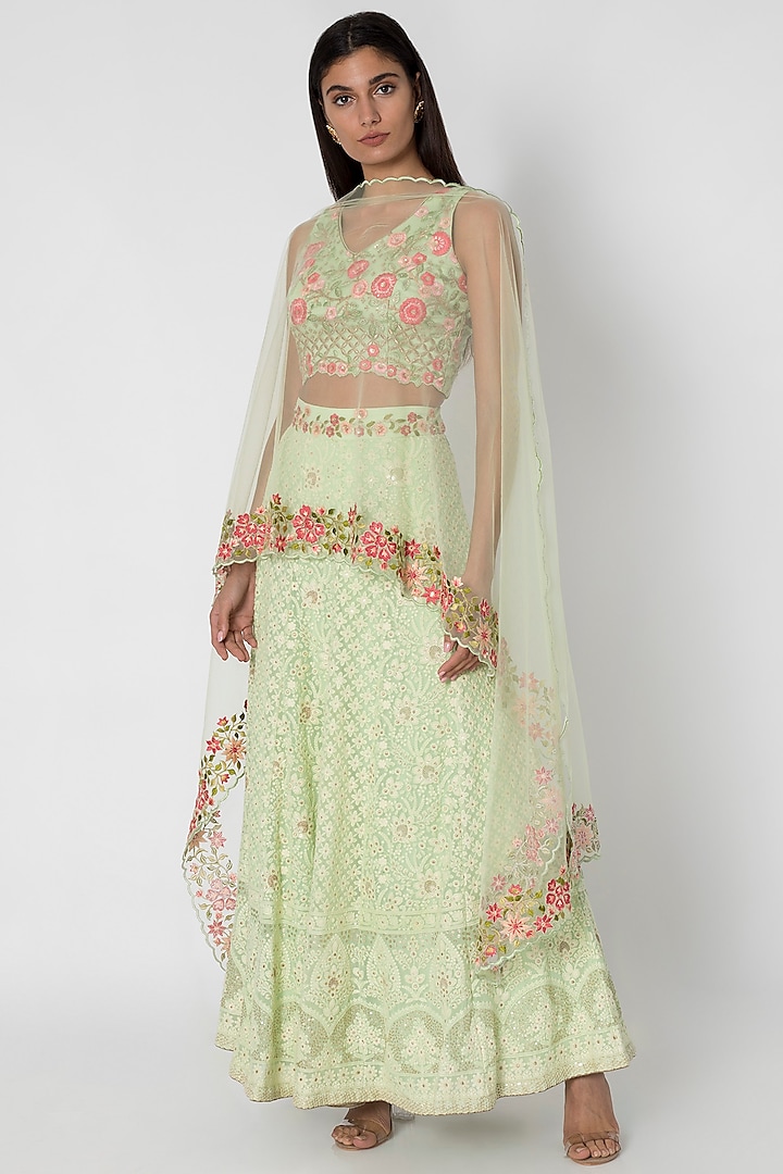 Sea Green Embroidered Wedding Lehenga Set by Sole Affair at Pernia's Pop Up Shop