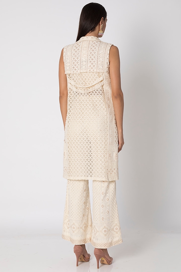 Ivory Embroidered Bustier With Jacket & Pants by Sole Affair at Pernia's Pop Up Shop