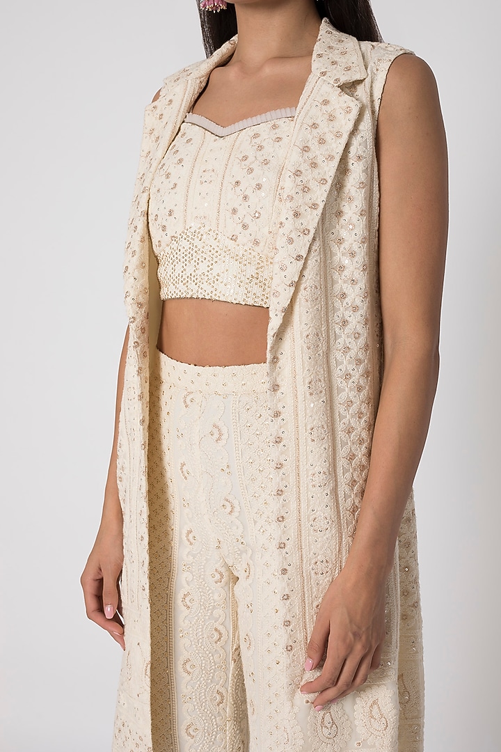 Ivory Embroidered Bustier With Jacket & Pants by Sole Affair at Pernia's Pop Up Shop