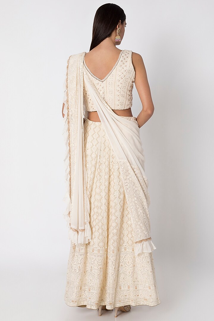 Ivory Lucknowi Embroidered Wedding Lehenga Set by Sole Affair at Pernia's Pop Up Shop