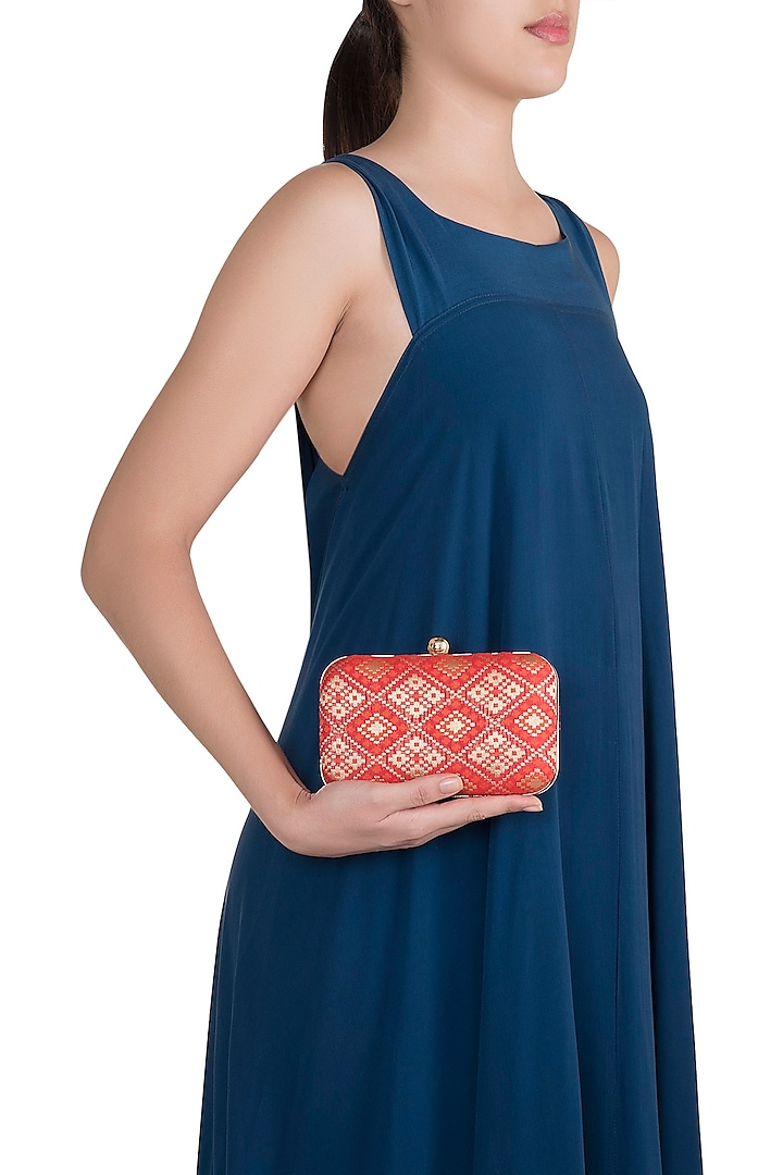 Red Brocade Clutch by SONNET