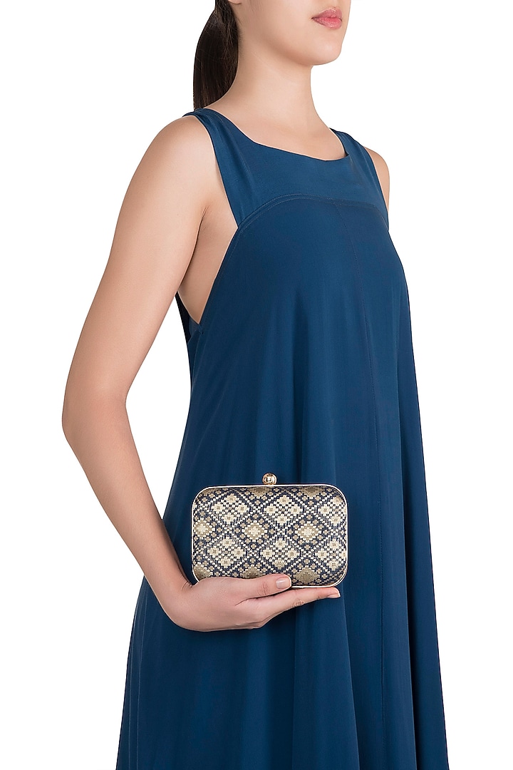 Dark Blue Brocade Clutch by SONNET at Pernia's Pop Up Shop