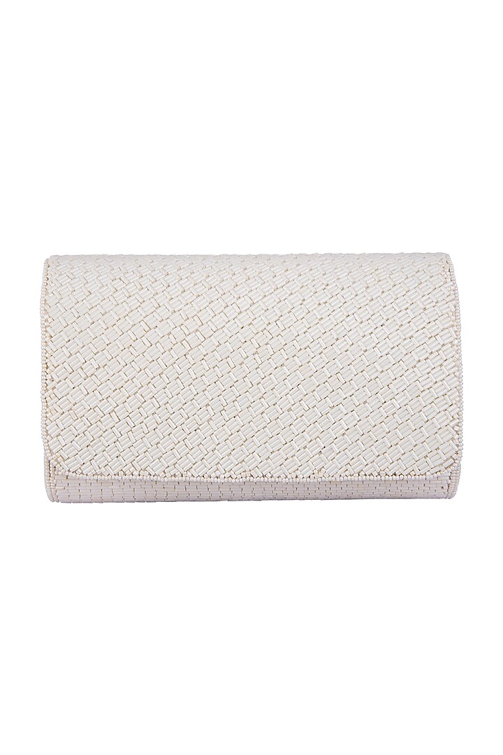 White Embroidered Box Clutch by SONNET
