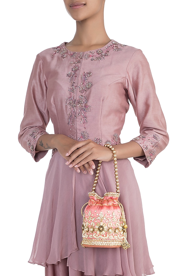 Pink Embroidered Potli by SONNET