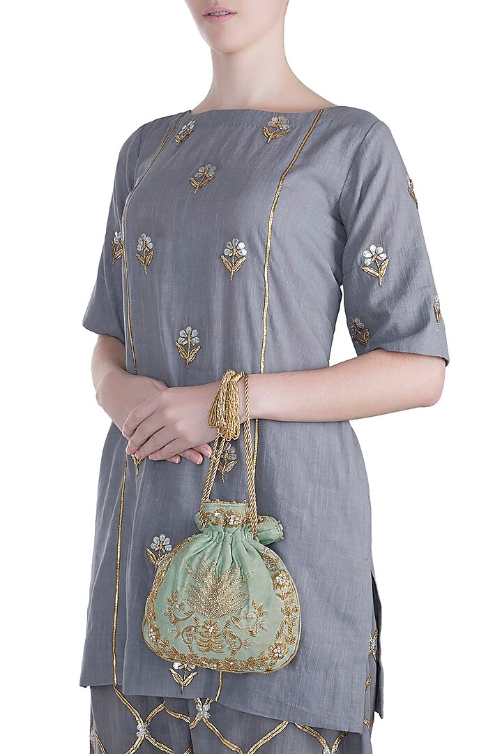 Mint Embroidered Potli by SONNET