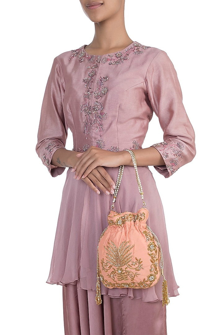 Light Pink Embroidered Potli by SONNET