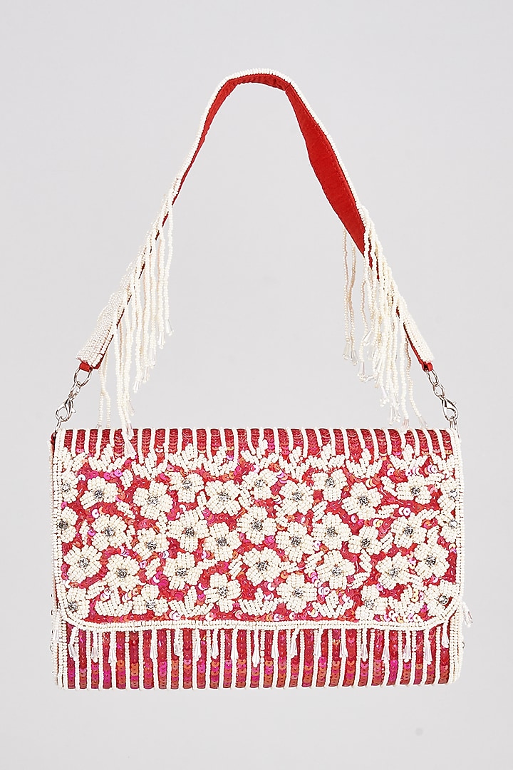 Red Raw Silk Sequins Clutch by Sonnet at Pernia's Pop Up Shop