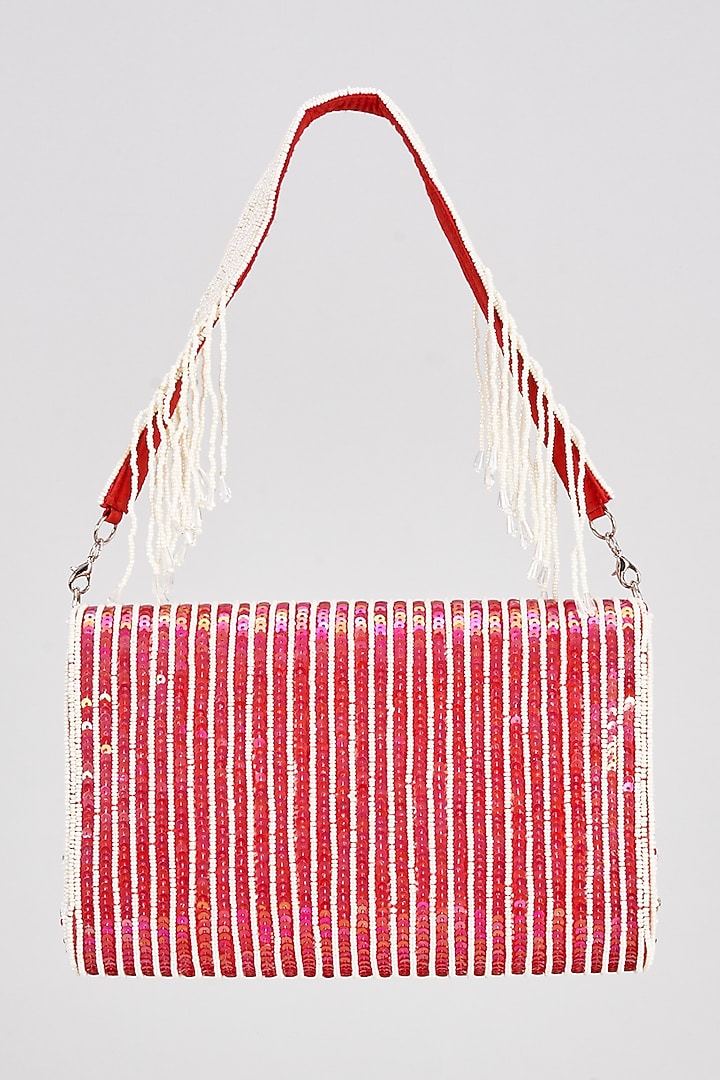 Red Raw Silk Sequins Clutch by Sonnet at Pernia's Pop Up Shop