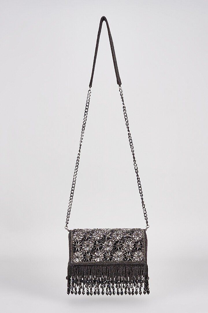 Black Satin Crystal Clutch by Sonnet at Pernia's Pop Up Shop