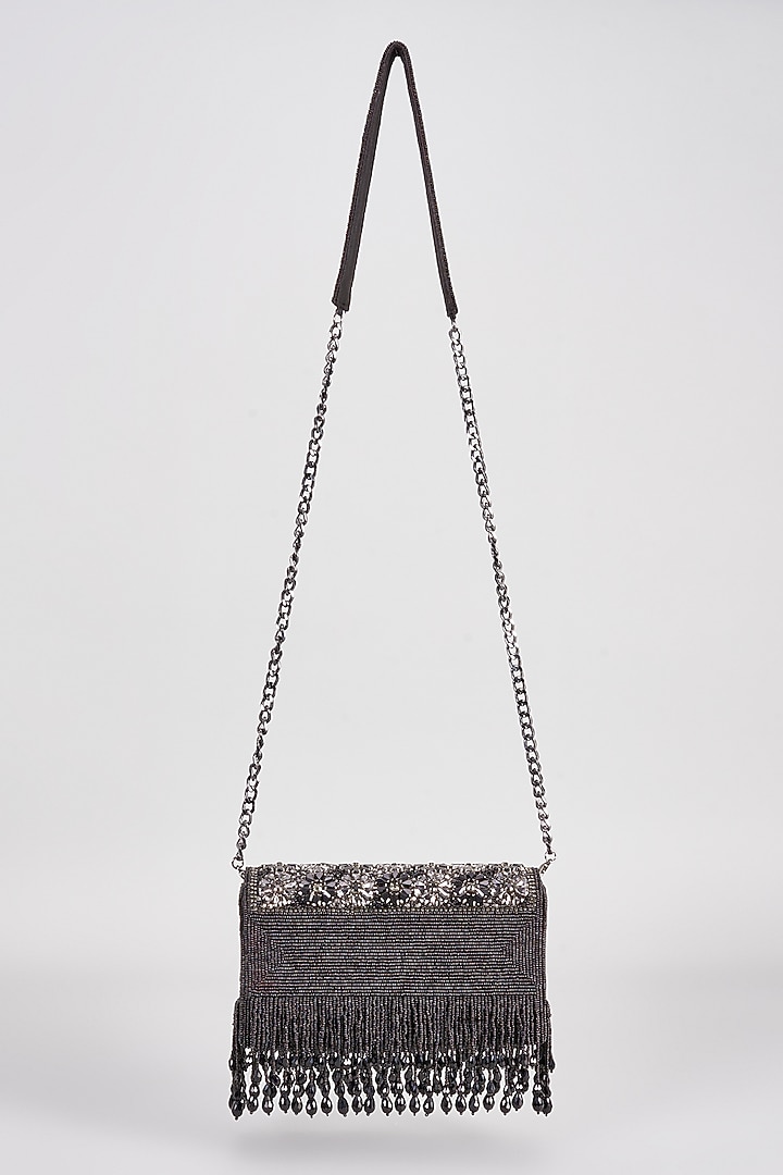 Black Satin Crystal Clutch by Sonnet at Pernia's Pop Up Shop