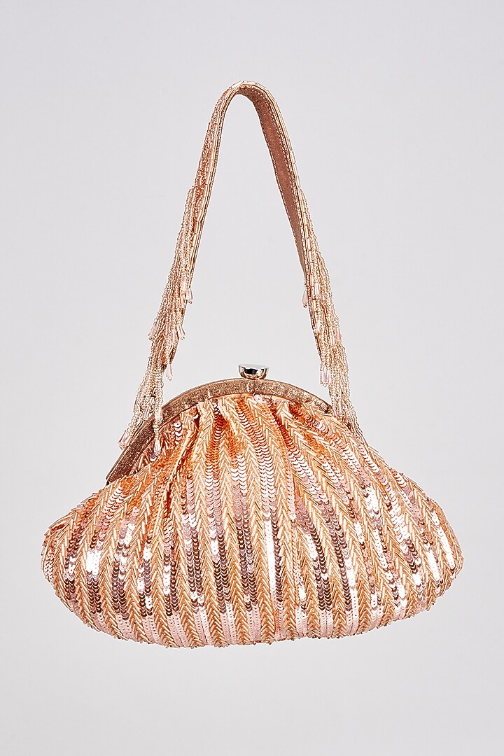 Rose Gold Satin Sequins Clutch by Sonnet at Pernia's Pop Up Shop