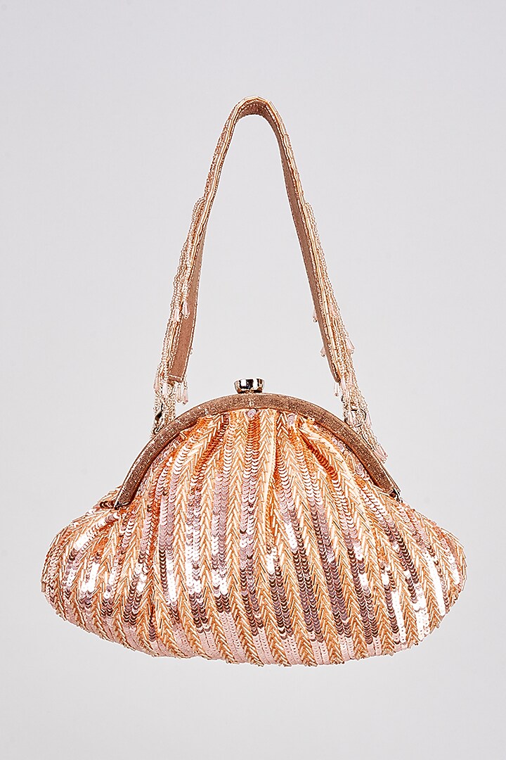 Rose Gold Satin Sequins Clutch by Sonnet at Pernia's Pop Up Shop