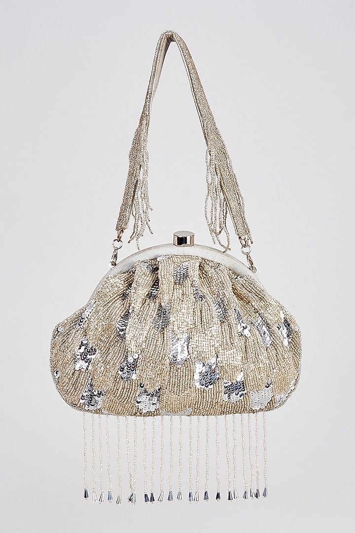 Silver Satin Sequins Clutch by Sonnet at Pernia's Pop Up Shop