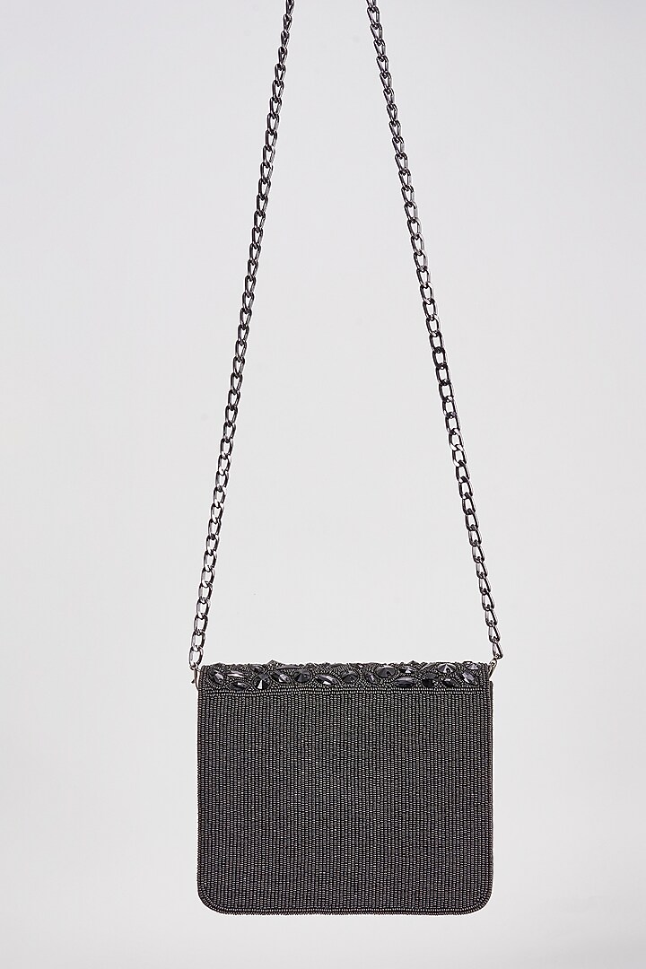 Black Raw Silk Crystal Clutch by Sonnet at Pernia's Pop Up Shop