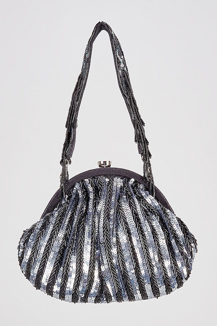 Black Satin Sequins Clutch by Sonnet at Pernia's Pop Up Shop