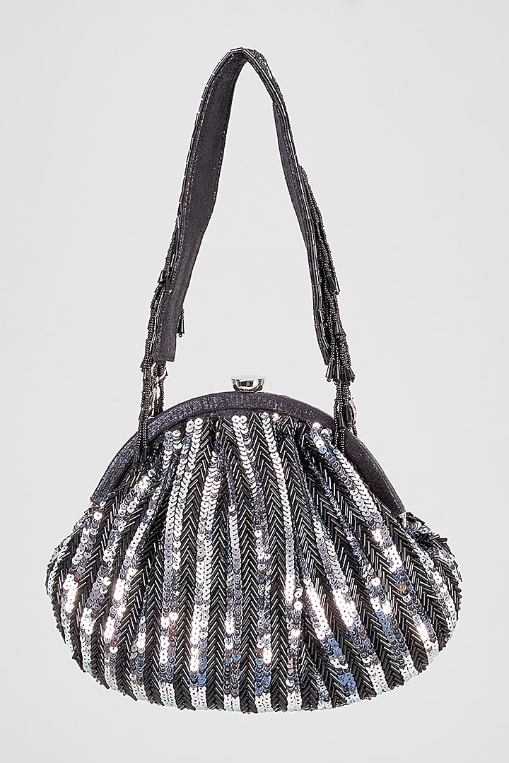Black Satin Sequins Clutch by Sonnet at Pernia's Pop Up Shop