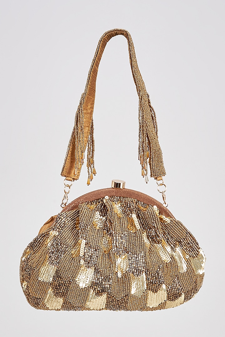 Bronze Sequins & Beaded Clutch by Sonnet at Pernia's Pop Up Shop