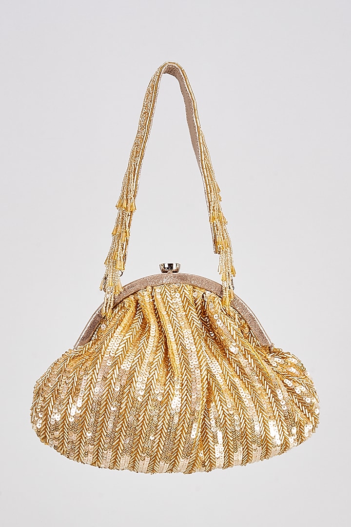 Golden Satin Sequins Clutch by Sonnet at Pernia's Pop Up Shop