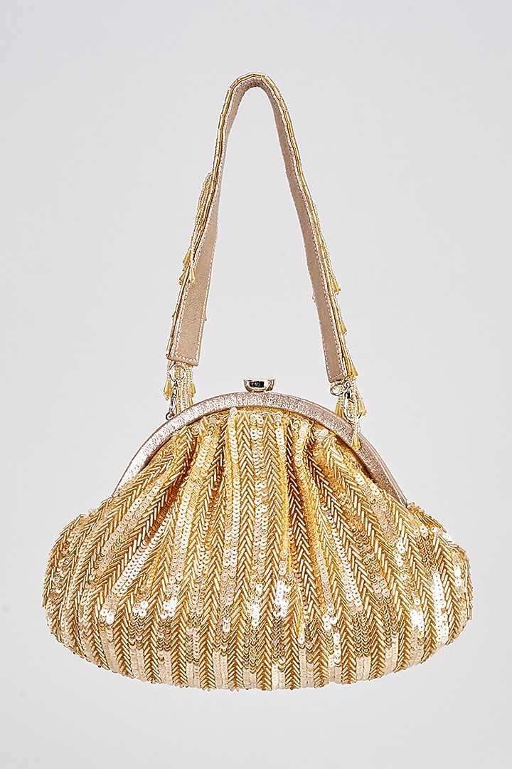 Golden Satin Sequins Clutch by Sonnet at Pernia's Pop Up Shop