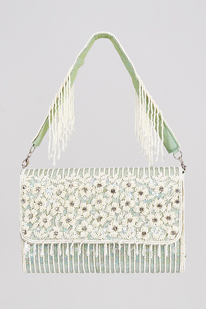 Mint Green Sequins & Beaded Clutch by Sonnet at Pernia's Pop Up Shop