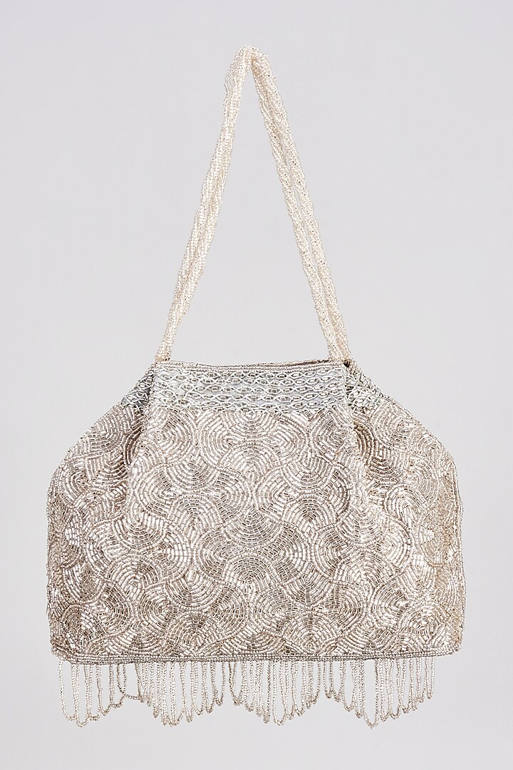 Silver Satin Beaded Clutch by Sonnet at Pernia's Pop Up Shop