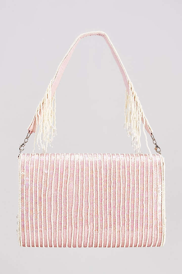Baby Pink Raw Silk Sequins & Beaded Clutch by Sonnet at Pernia's Pop Up Shop
