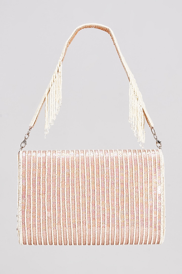 Light Brown Raw Silk Sequins & Beaded Clutch by Sonnet at Pernia's Pop Up Shop