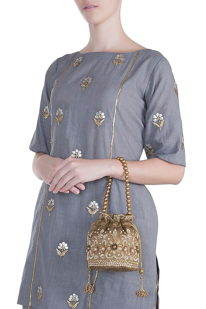 Olive Green Embroidered Potli by SONNET