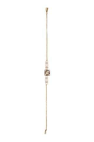 Gold Finish Kundan & Pearl Embellished Rakhi by SONNET