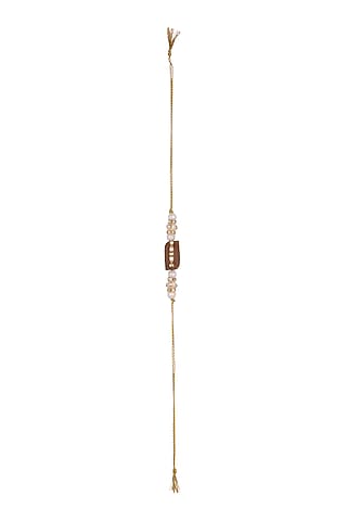 Gold Finish Pearl & Kundan Embellished Rakhi by SONNET