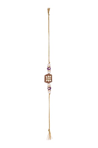 Gold Finish Pearl & Kundan Rakhi by SONNET