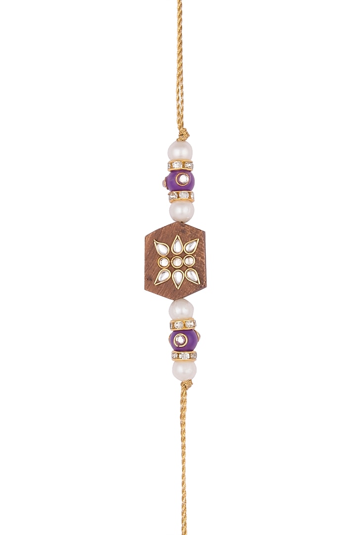 Gold Finish Pearl & Kundan Rakhi by SONNET at Pernia's Pop Up Shop
