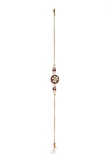 Gold Finish Kundan & Pearl Rakhi by SONNET-SEND RAKHIS TO USA