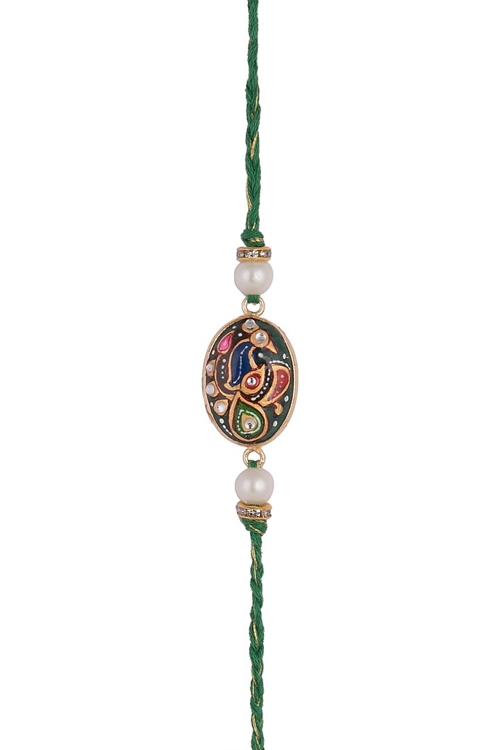 Green Hand Painted Tanjore Rakhi by SONNET at Pernia's Pop Up Shop
