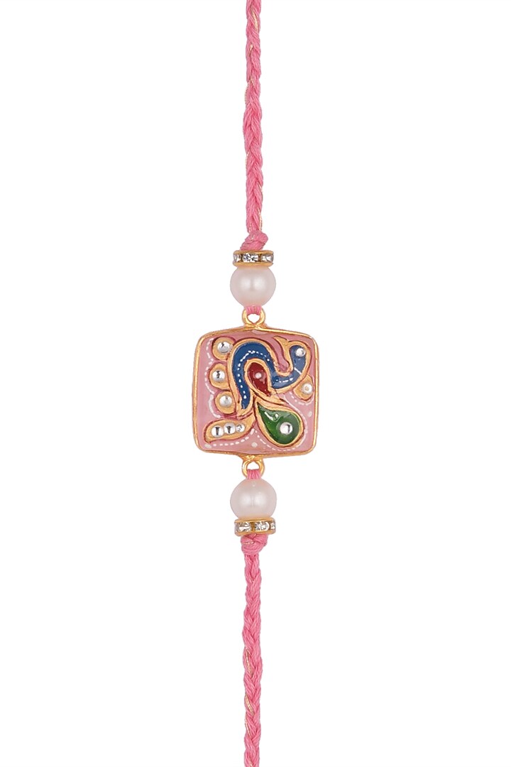 Pink Hand Painted Tanjore Rakhi by SONNET at Pernia's Pop Up Shop