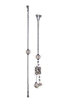 Silver Oxidised Blue Beaded Rakhi & Lumba Set by SONNET-SILVER RAKHIS
