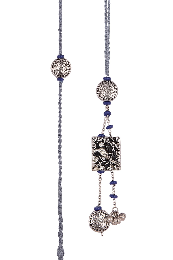 Silver Oxidised Blue Beaded Rakhi & Lumba Set by SONNET at Pernia's Pop Up Shop